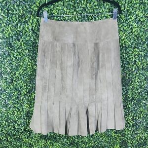 Vintage Worthington Avocado Green Suede Leather Pleated Midi Skirt 30in Size 6